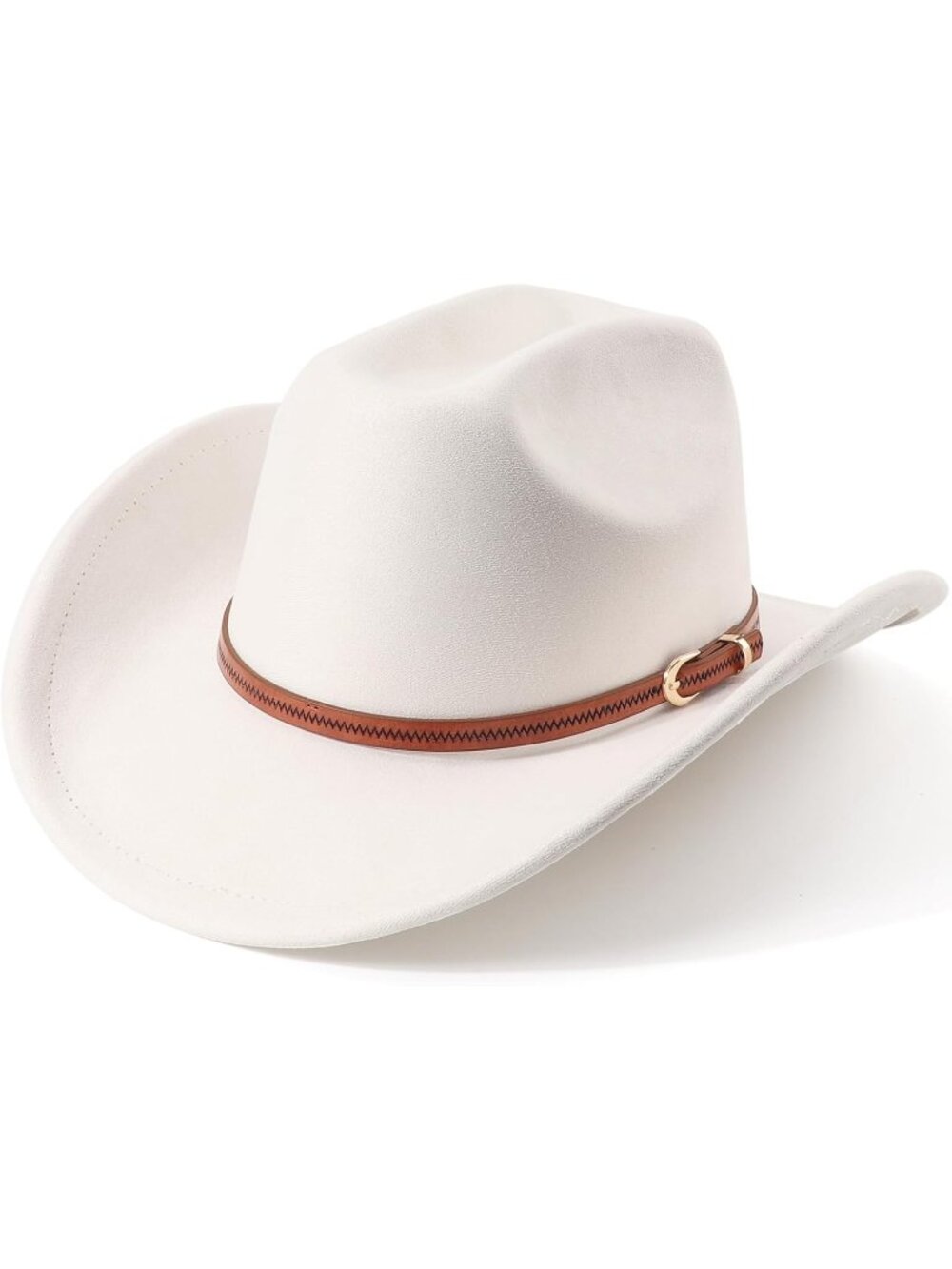 Unisex Beige Felt Wide Brim Fedora Belt Buckle Retro Western Cowboy Hat